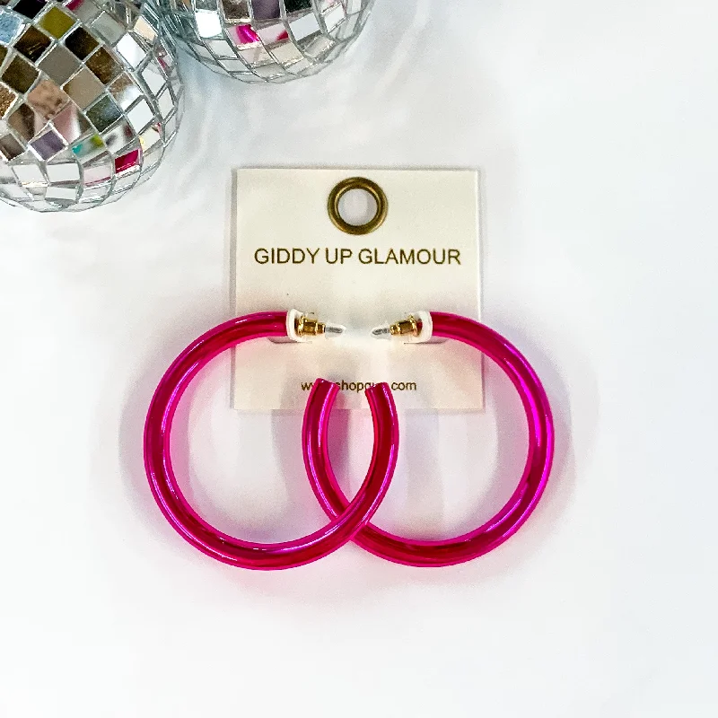 Classic hoop earrings with a thin profile for a sleek and subtle style-Light up Large Neon Hoop Earrings in Hot Pink