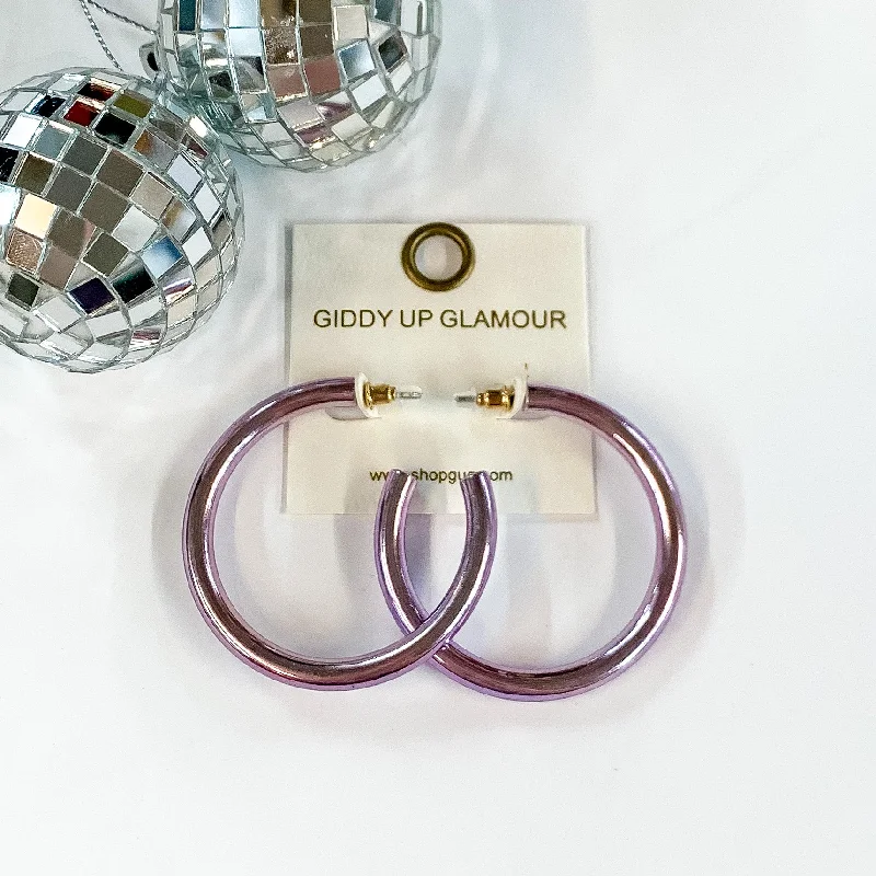 Hoop earrings with oversized pearl accents for a statement-making look-Light Up Large Neon Hoop Earrings In Lavender