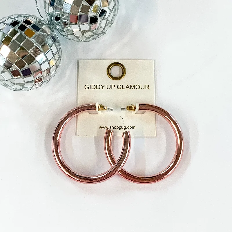 Hoop earrings with gold accents for a warm, elegant statement piece-Light Up Large Neon Hoop Earrings In Light Pink