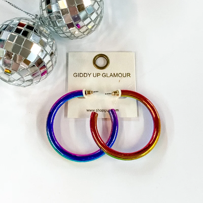 Hoop earrings with stacked layers for a bold and textured design-Light Up Large Neon Hoop Earrings In Multicolored