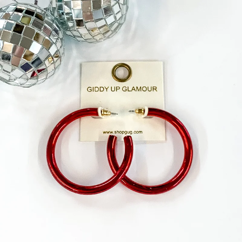 Best hoop earrings with geometric hexagon shapes for a modern, angular look-Light Up Large Neon Hoop Earrings In Red