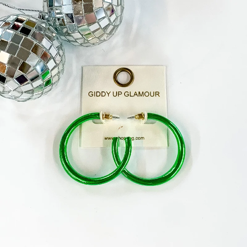 Best hoop earrings with turquoise stones for a bohemian-inspired vibe-Light Up Medium Neon Hoop Earrings In Green