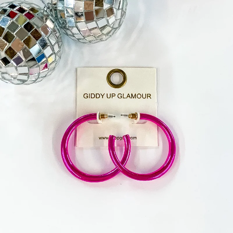 Best hoop earrings with intricate beaded details for a textured, stylish appearance-Light up Medium Neon Hoop Earrings in Hot Pink