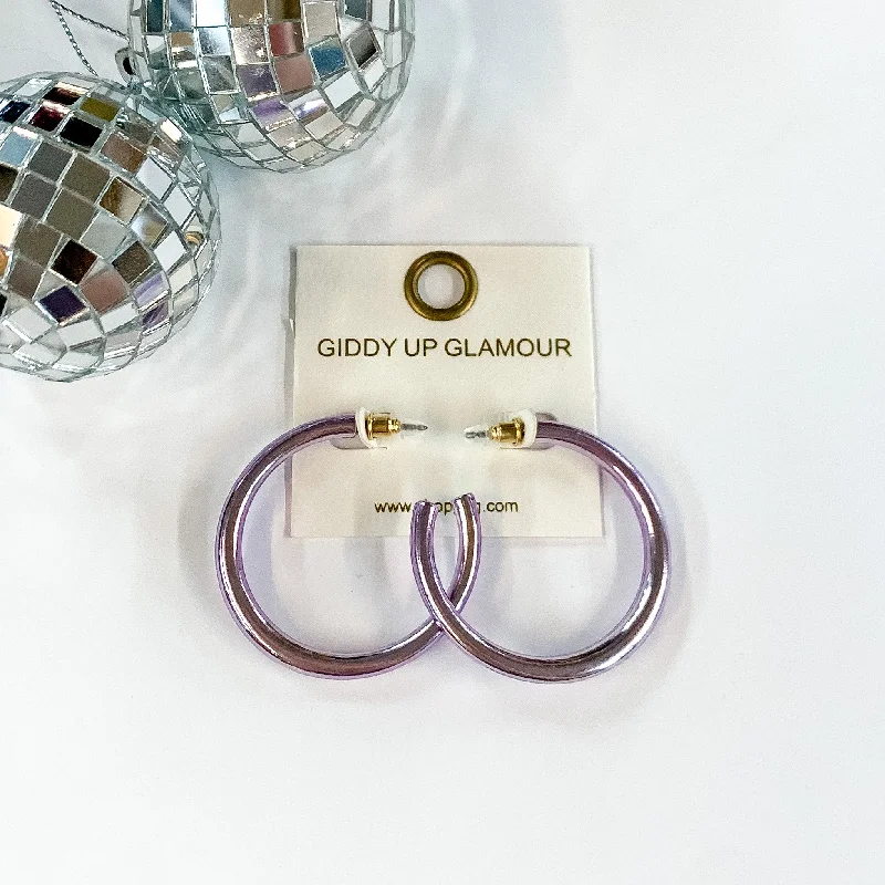 Best hoop earrings with asymmetrical designs for a fashion-forward, avant-garde look-Light Up Medium Neon Hoop Earrings In Lavender