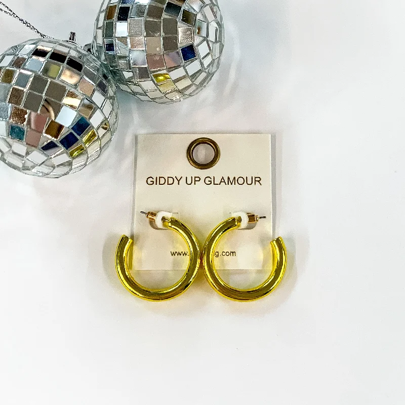 Hoop earrings with snake print designs for an edgy, wild appearance-Light Up Small Neon Hoop Earrings In Yellow