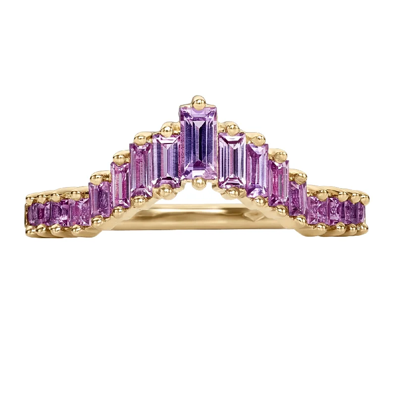 Engagement rings with oval smoky quartz gems -Lilac Sapphire Baguette Curved Tiara Ring