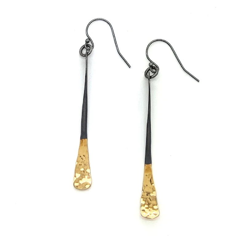 Hoop earrings with a matte black finish for a sleek, edgy vibe-Long Satin Shiny Bar Earrings w/ Solid 14K Gold