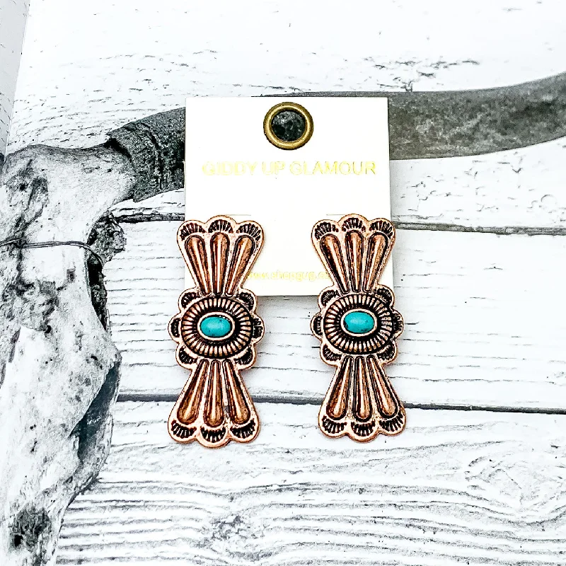 Best hoop earrings with geometric shapes for a modern and artistic appeal-Lucky Break Butterfly Concho Earrings in Copper Tone with Faux Turquoise Stone