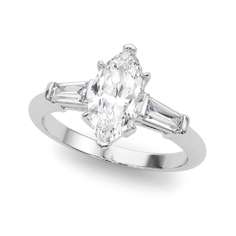 Engagement rings with two-tone sapphire bands -Marquise Shape Tapered Baguette Three Stone Mounting