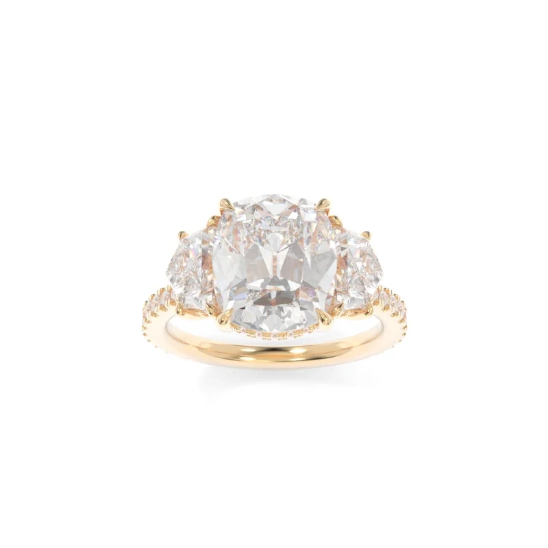 Gold engagement rings with pear-cut sapphire gems -Michelle Ring (Cadillac Version) Old Mine Cushion