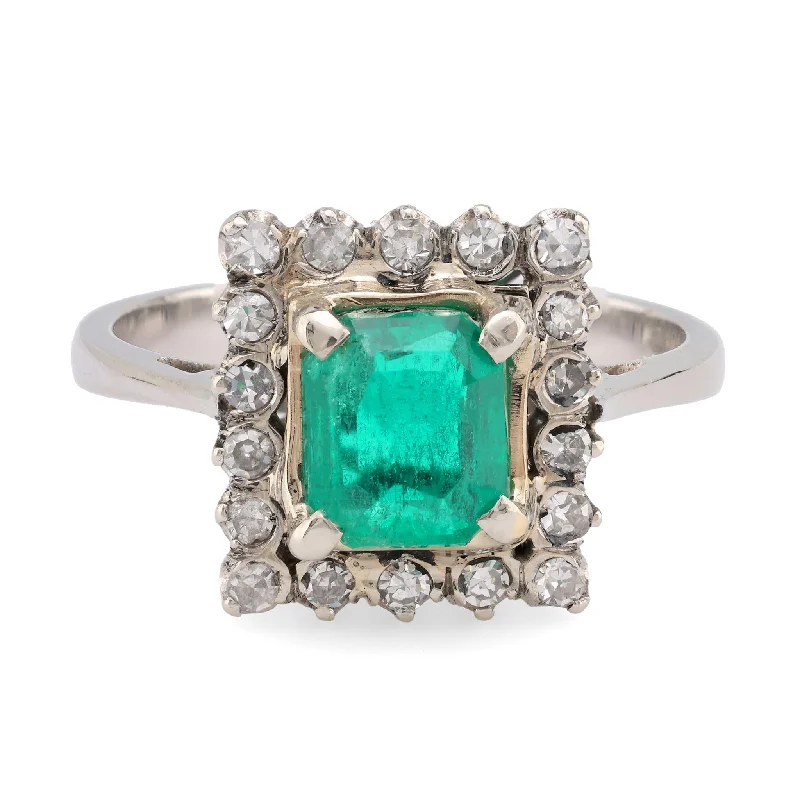 Engagement rings with classic round sapphire brilliance -Mid Century GIA 1.1 Carat Emerald Diamond 18K Yellow Gold Cluster Ring