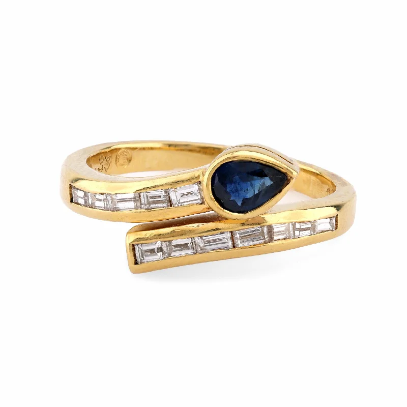 Engagement rings with pearl accents for elegance -Modern Sapphire Diamond 18K Yellow Gold Snake Bypass Ring