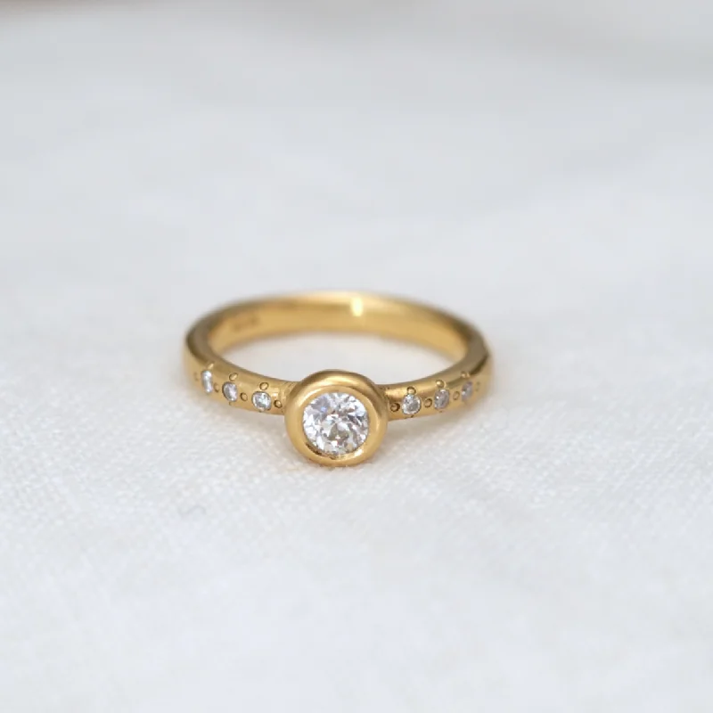 Engagement rings with halo of vibrant citrine -Delicate Bezel Ring with Diamonds - One of a Kind