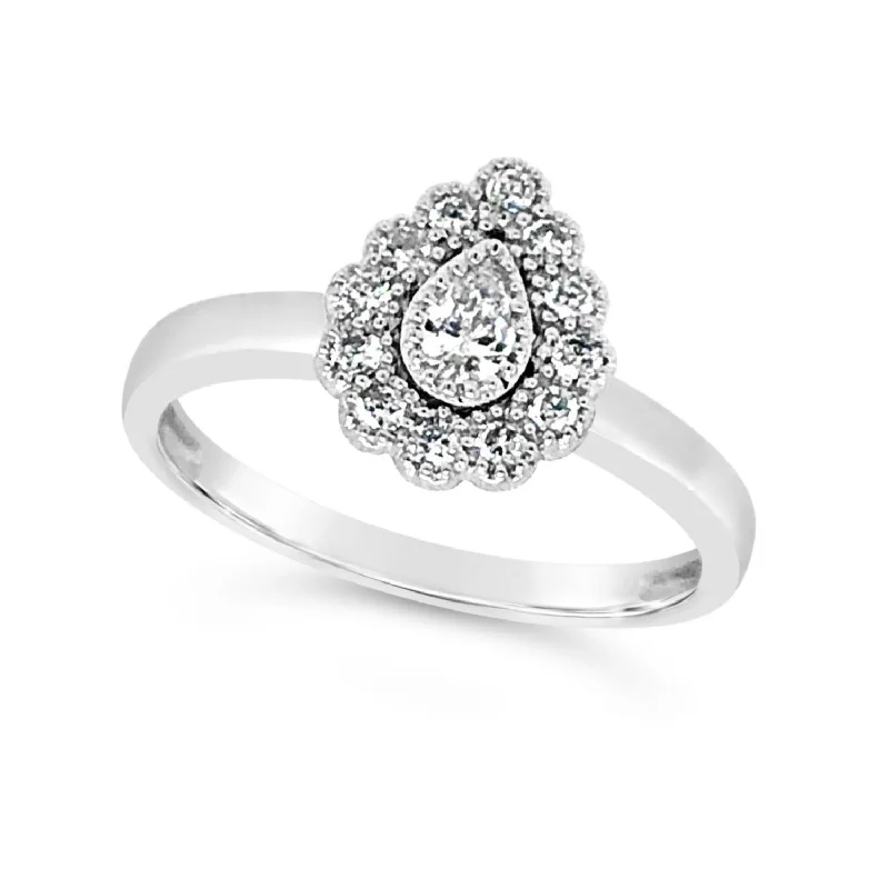 Engagement rings with asymmetrical halo of jade -Pear Shaped Diamond Halo Engagement Ring