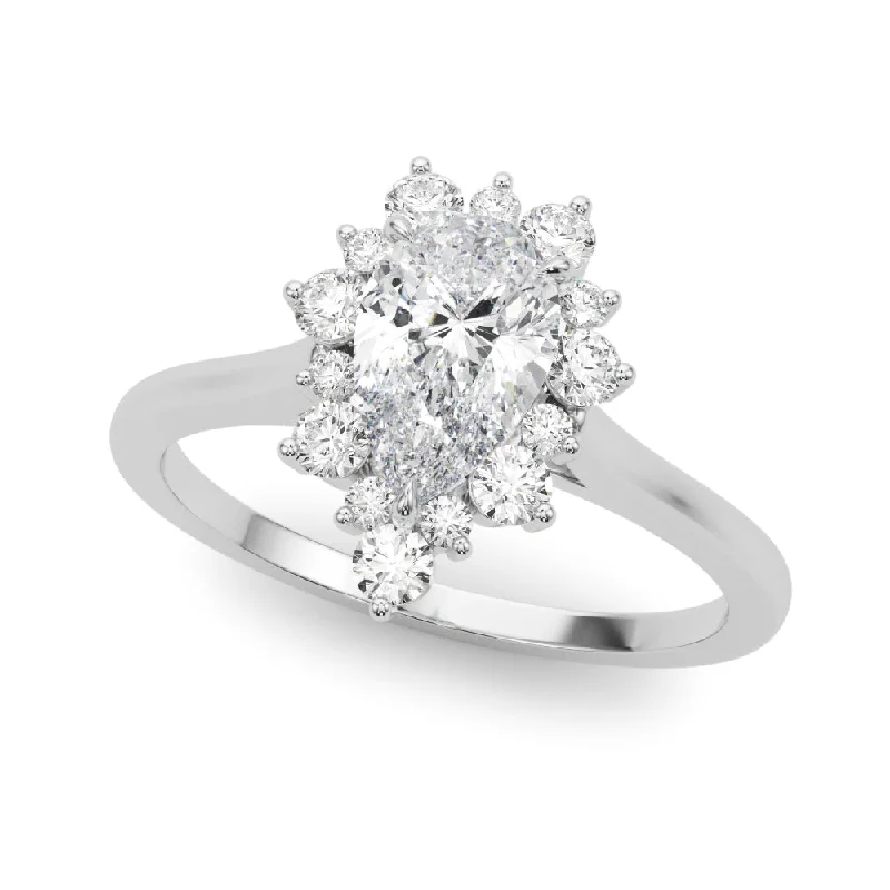 Engagement rings with sleek rose gold twists -Pear Shaped Flower Design Diamond Halo Mounting