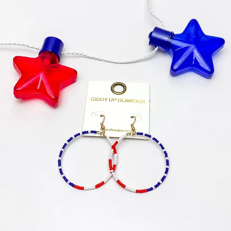 Best hoop earrings with butterfly motifs for a playful and whimsical appearance-Red, White, And Blue Beaded Circle Earrings