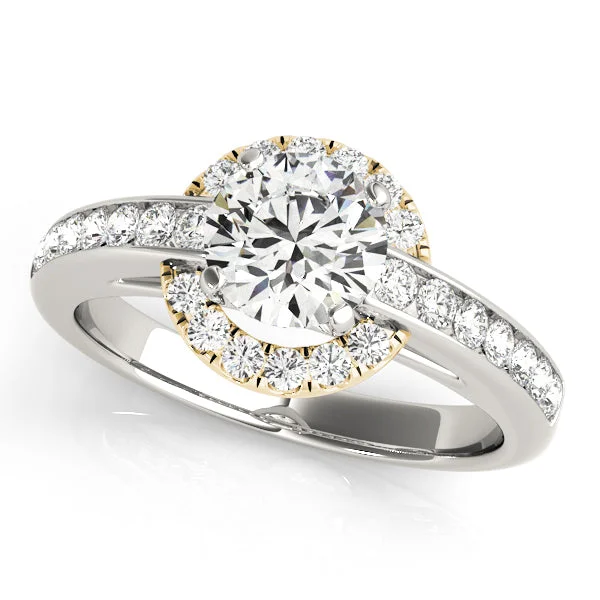 Engagement rings with twisted bands and diamonds -Channel Set Diamond and Round Halo Engagement Mounting