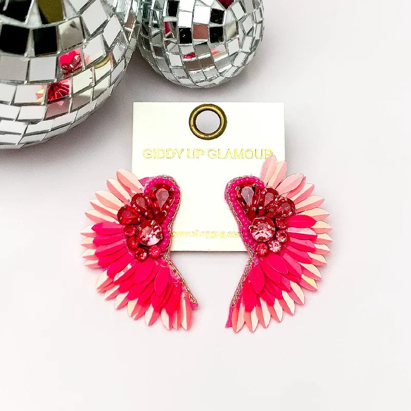 Hoop earrings with abstract shapes for an artistic and creative touch-Saw An Angel Sequin Earrings with Clear Crystals in Pink