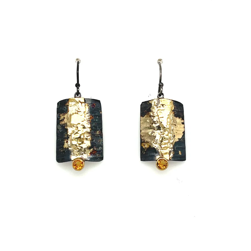 Hoop earrings with diamond-cut surfaces for added sparkle and shine-Scudo D'Oro - Golden Shield Earrings with Citrines