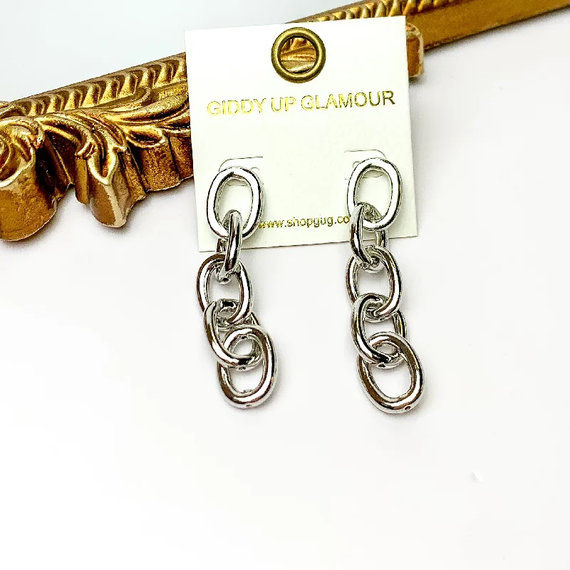 Hoop earrings with floral motifs for a feminine and nature-inspired look-Silver Tone Chain Dangle Earrings