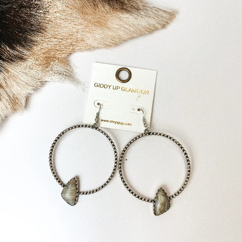 Best hoop earrings with vintage-style detailing for a nostalgic and timeless look-Silver Tone Textured Hoop Earrings with Natural Stone