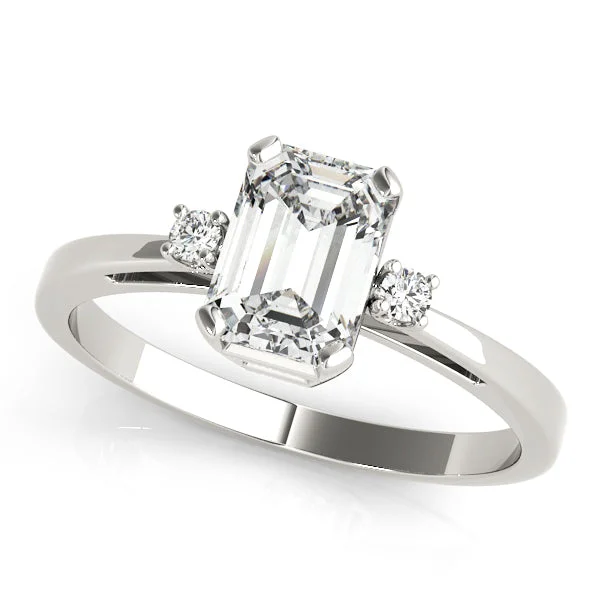 Engagement rings with unique claw-set peridot -Single Diamond Accented Emerald Cut Mounting