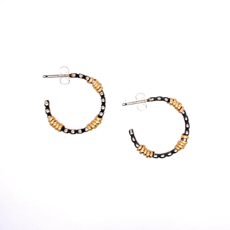 Hoop earrings with spiral designs for a dynamic and fluid look-Small Front Facing Bead Hoop with 3 Wraps (E1647)