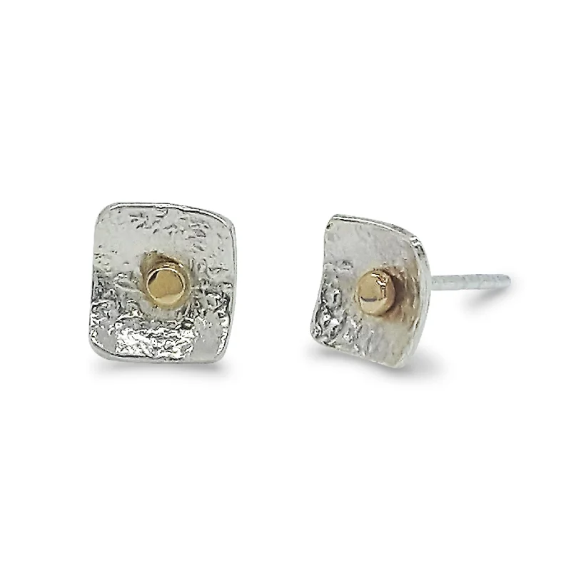 Hoop earrings with snake print designs for an edgy, wild appearance-Small Square Post Earrings with 14K Gold Dot - E1506