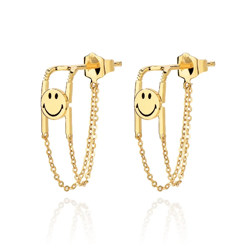 Best hoop earrings with stacked layers for a dimensional and bold look-KKLUExSMILEY® 18K Chain Earrings