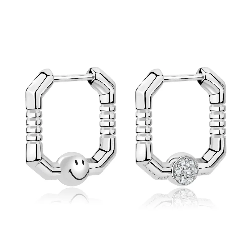 Best hoop earrings with minimalist designs for a clean and modern aesthetic-KKLUExSMILEY® Silver Smiley Ball Elio Hoop Earrings