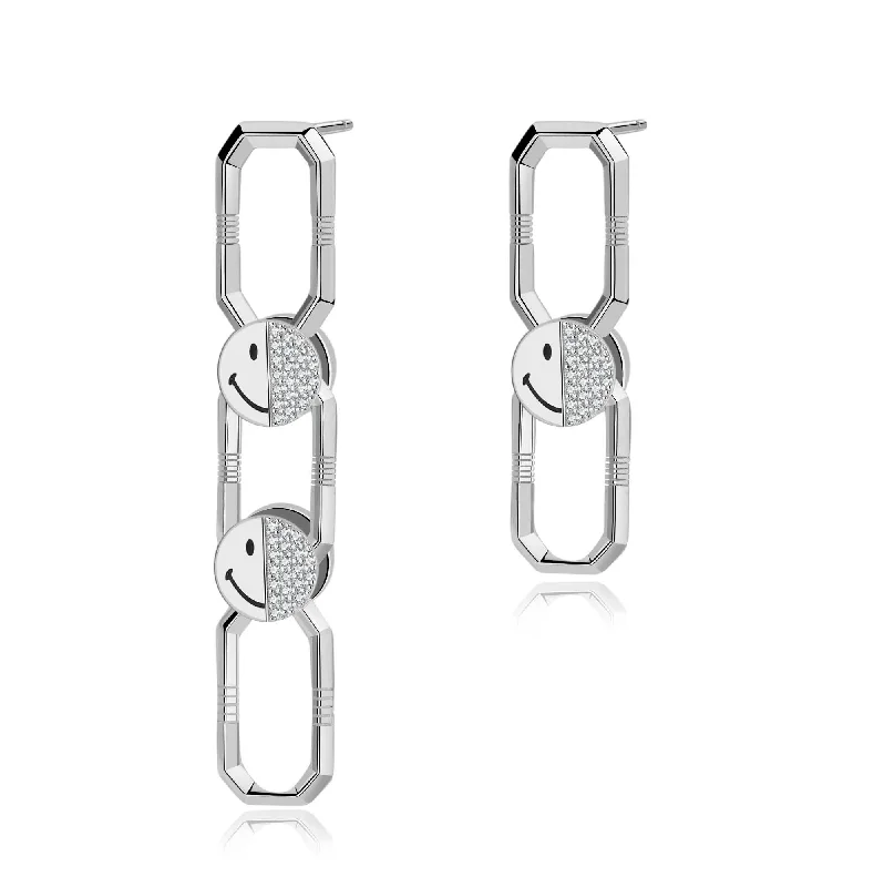 Best hoop earrings with asymmetrical designs for a fashion-forward, avant-garde look-KKLUExSMILEY® Silver Elio Detachable Link Earrings