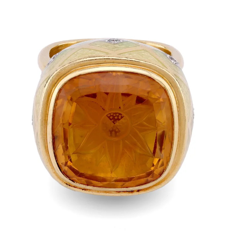 Engagement rings with split-shank topaz designs -Stephen Webster Sunflower Intaglio Citrine Diamond 18K Yellow Gold Cocktail Ring