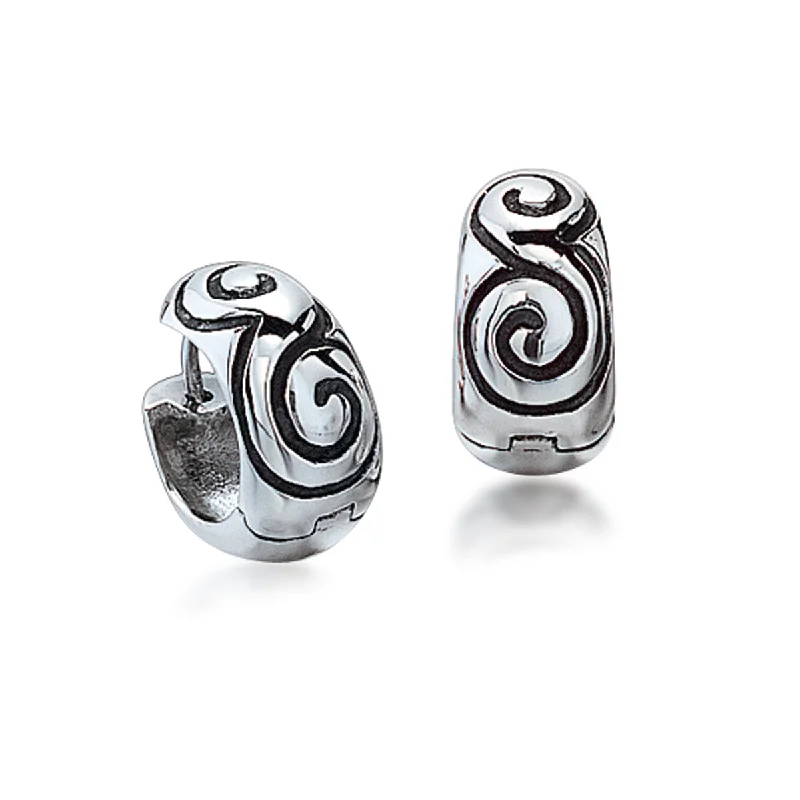 Best hoop earrings with textured silver for a rustic and organic finish-Swirl Snap Hoops