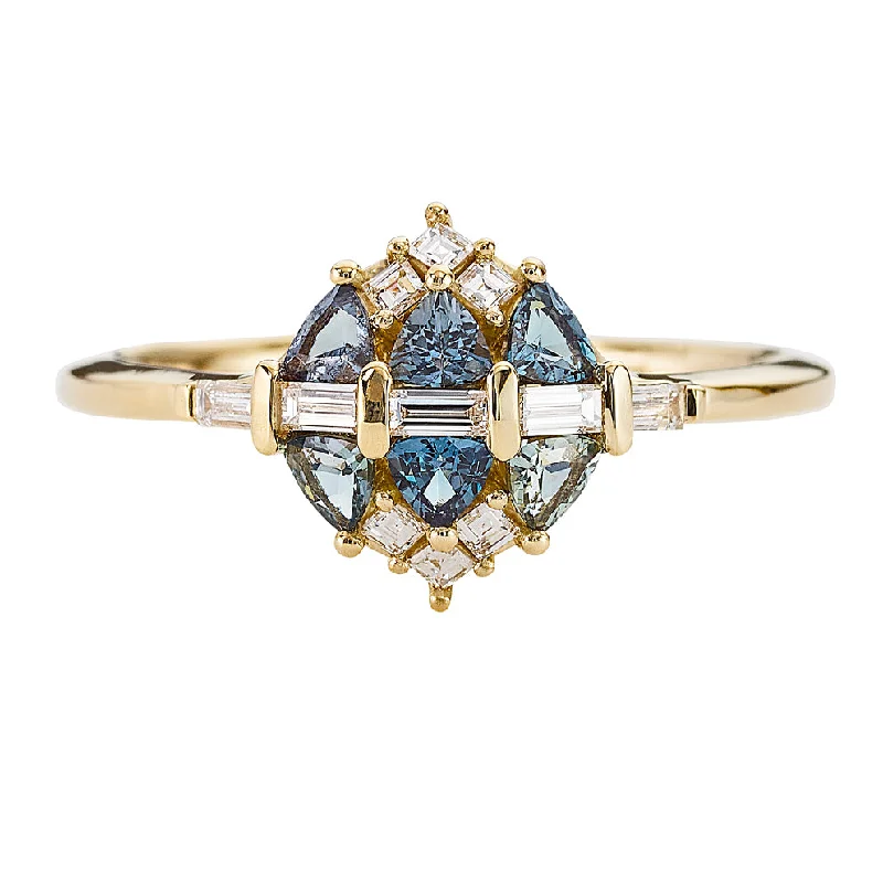 White gold engagement rings with radiant opal stones -Teal Sapphire and Diamond Cluster Engagement Ring