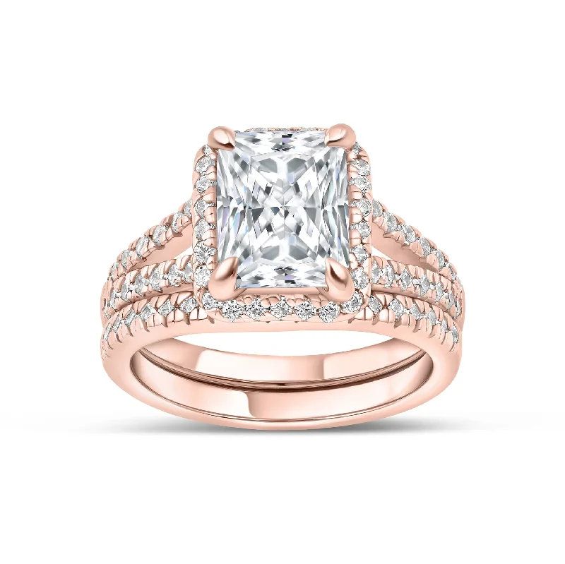 Engagement rings with hexagonal-cut sapphire gems -The Evelyn - Rose Gold