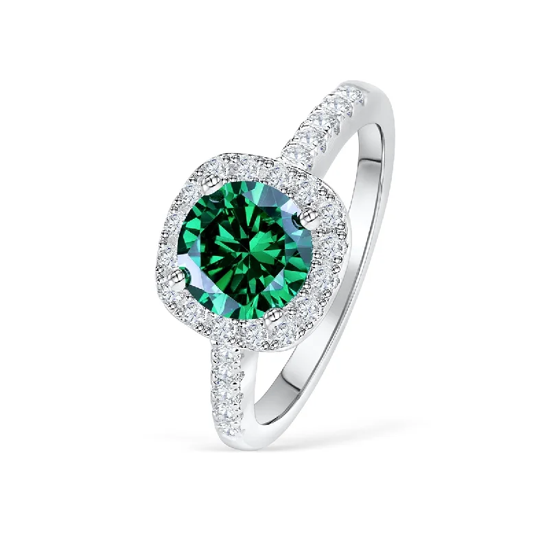 Engagement rings with rose-cut peridot for charm -The Halo - Emerald