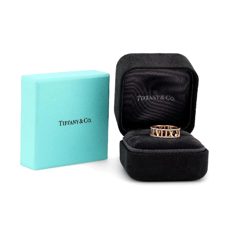 Gold engagement rings with pear-cut sapphire gems -Tiffany & Co. Italy Diamond 18K Rose Gold Open Atlas Ring