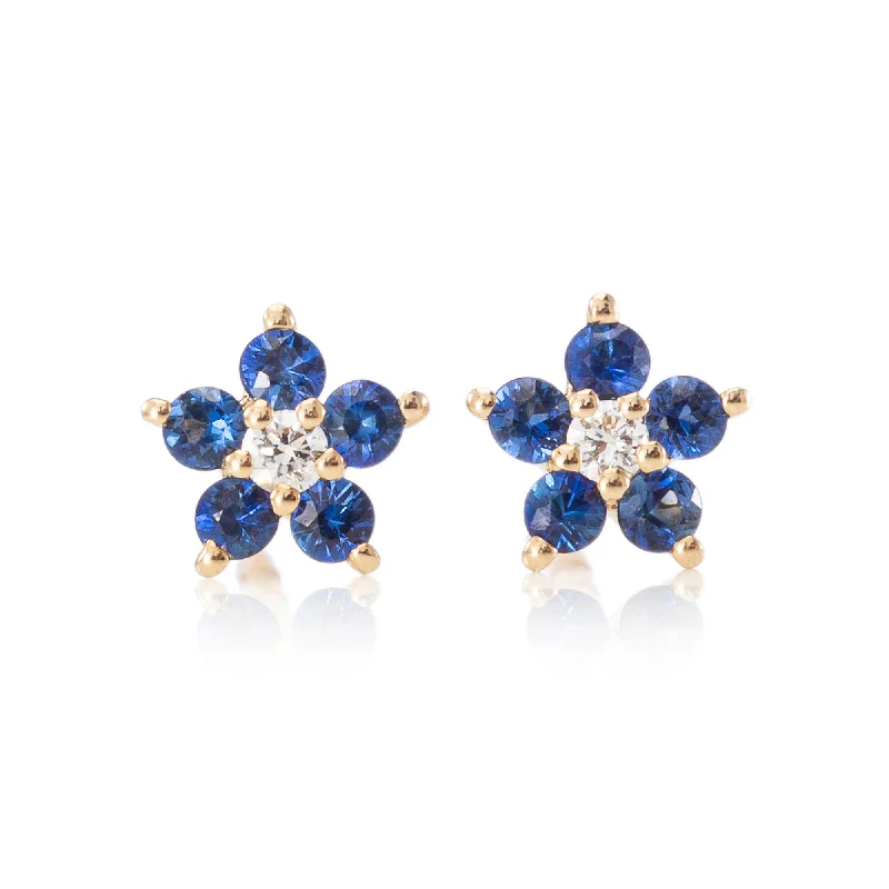 Hoop earrings with floral motifs for a feminine and nature-inspired look-Tiny Sapphire Flower Studs