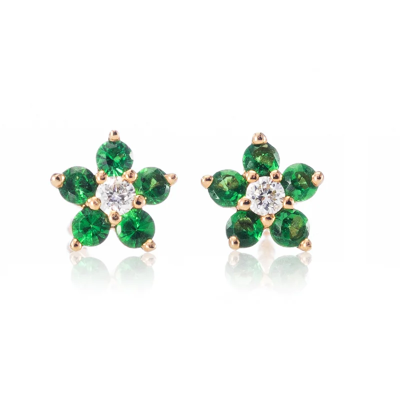 Hoop earrings with infinity loop designs for a continuous and eternal shape-Tiny Tsavorite Flower Studs