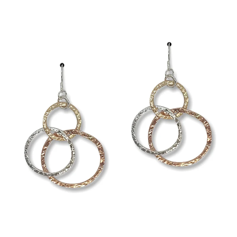 Hoop earrings with hammered copper for a warm and rustic aesthetic-Tri Textured Hoop Earrings (RE1412)