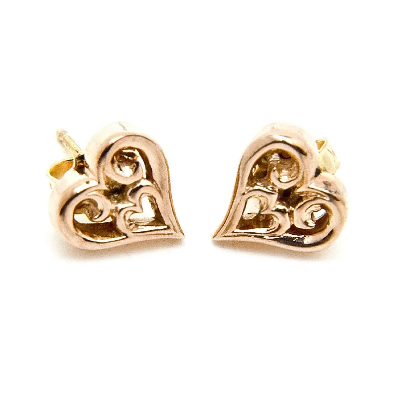 Hoop earrings with abstract wirework for an artistic, unique look-Tribal Heart Earrings 18k Gold