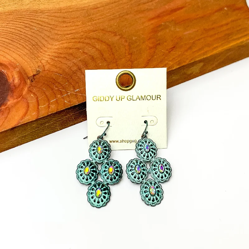 Best hoop earrings with crescent-shaped designs for a bold, moon-inspired style-Western Concho Earrings with AB Stones in Patina Tone