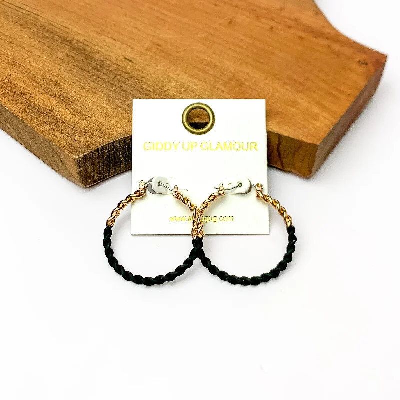 Hoop earrings with cut-out designs for a creative and lightweight effect-Twisted Gold Tone Hoop Earrings in Black