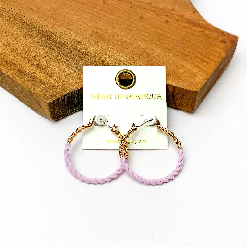 Best hoop earrings with intricate beaded details for a textured, stylish appearance-Twisted Gold Tone Hoop Earrings in Lavender