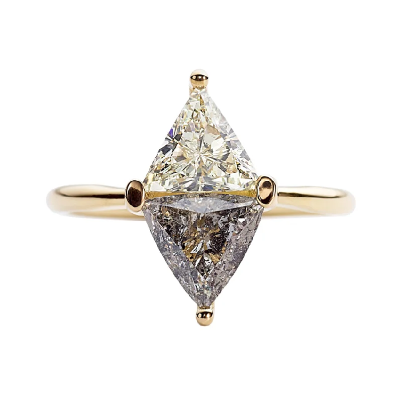 Engagement rings with faceted citrine for shine -Two Tone Diamond Rhombus Engagement Ring - White and Grey Trillions