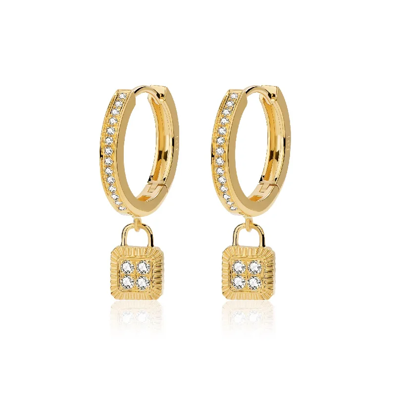 Hoop earrings with crescent moon shapes for a celestial and mystical appearance-Unlock Classic - 18K Diamond Lock Gold Earring