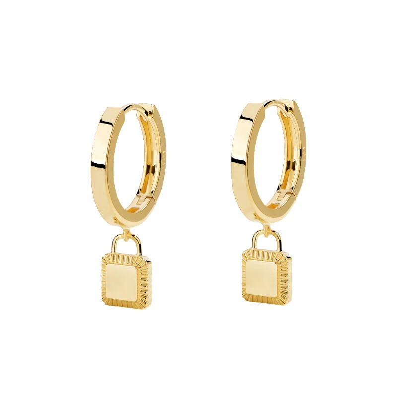 Best hoop earrings with textured silver for a rustic and organic finish-Unlock Classic - 18K Lock Gold Earring