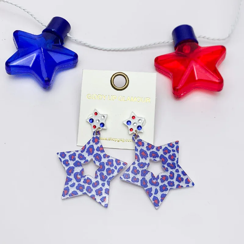 Hoop earrings with resin accents for a bold and colorful design-USA Fashionista Star Earrings in Red, White, and Blue