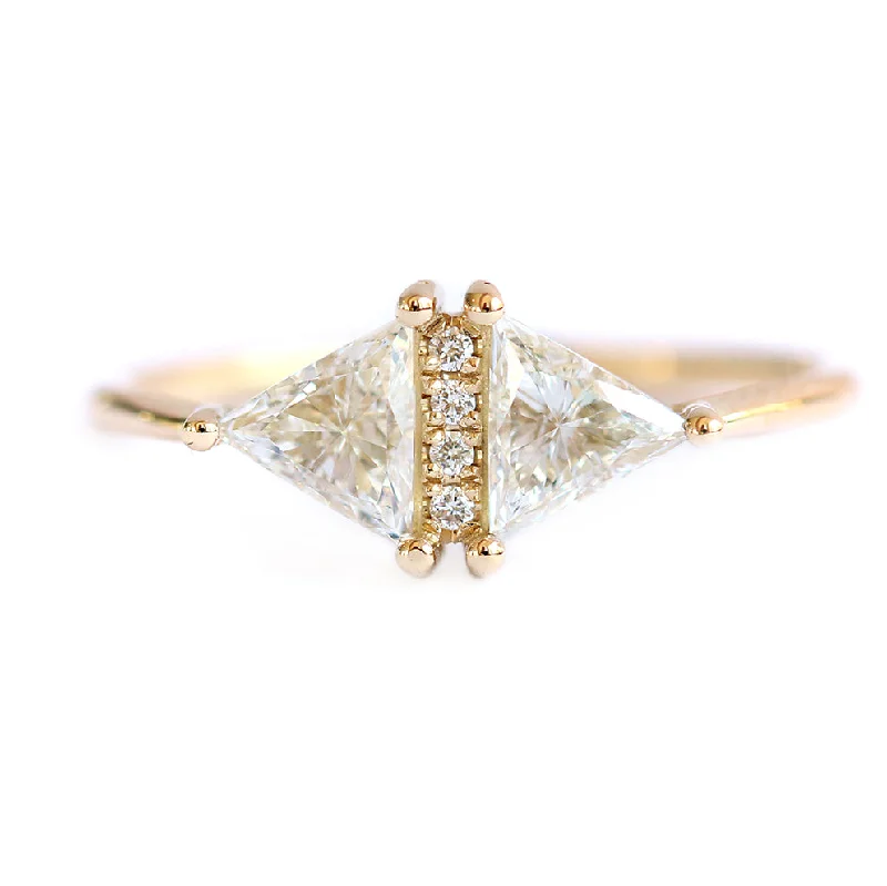 Engagement rings with yellow gold raw topaz -Vintage Diamond Triangle Ring - Delicate geometric engagement ring