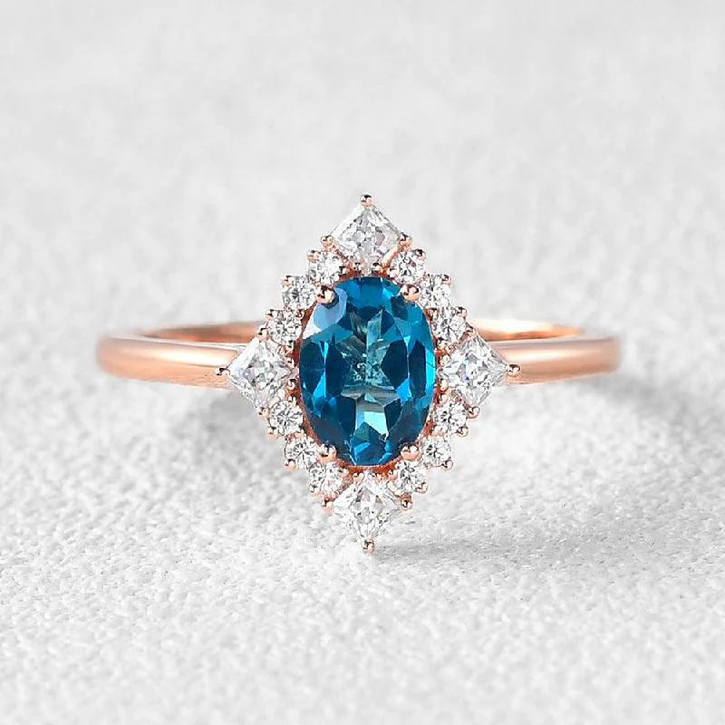 Engagement rings with two-tone sapphire bands -Geometric London Blue Topaz Vintage Ring